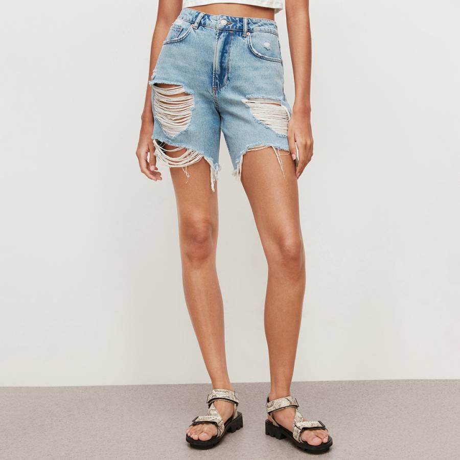 Light Blue Alfie Distressed Denim Shorts