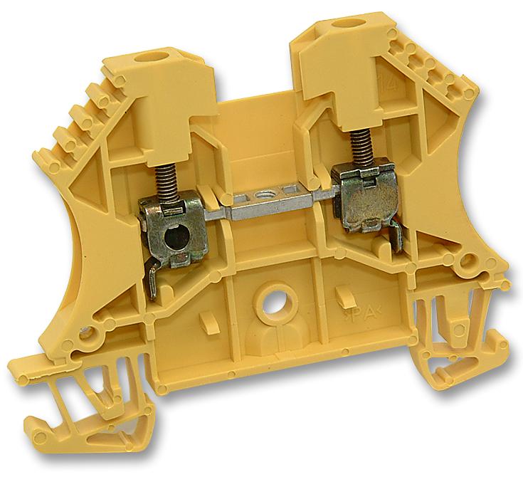 Weidmuller 102002 Wdu2.5 Yellow Terminal Block, Din Rail, 2Pos, 12Awg