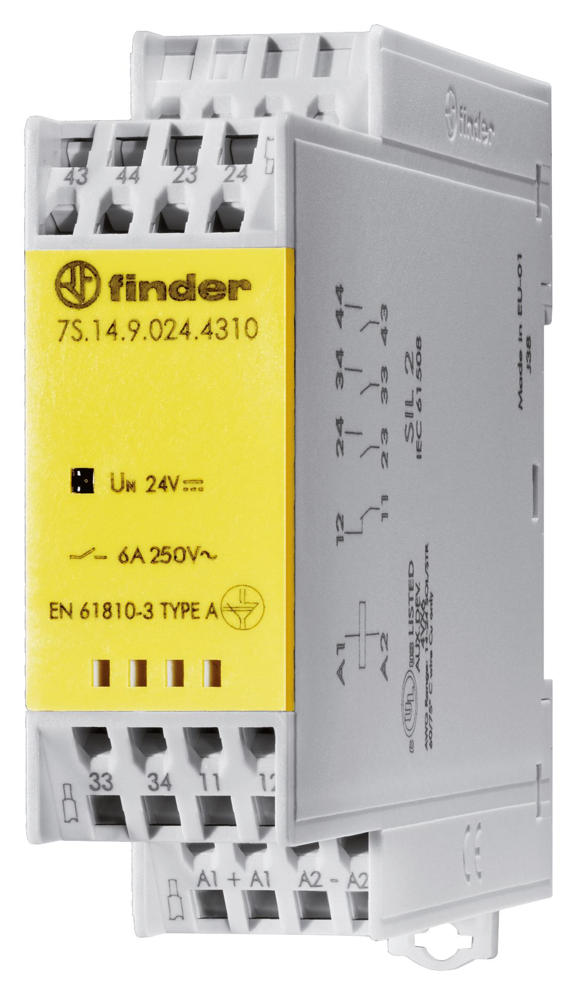 Finder Relays Relays 7S.14.9.024.4310 Safety Relay, 3No/1Nc, 6A, 250Vac