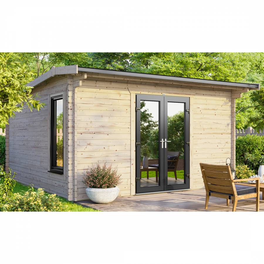 SAVE £1230  14x12 Power Apex Log Cabin Central Double Doors - 44mm