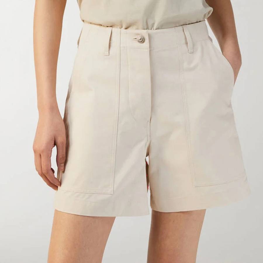 Ecru Linen Cotton Blend Shorts