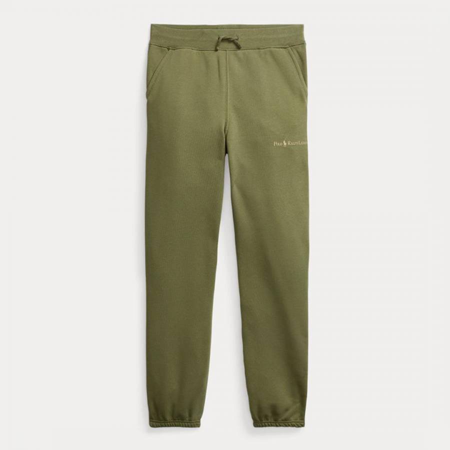 Older Boy's Green Fleece Cotton Blend Joggers