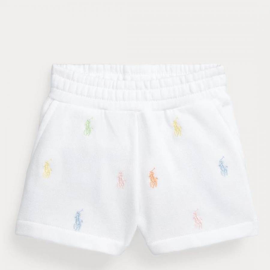 Baby Girl's White All Over Logo Cotton Blend Shorts
