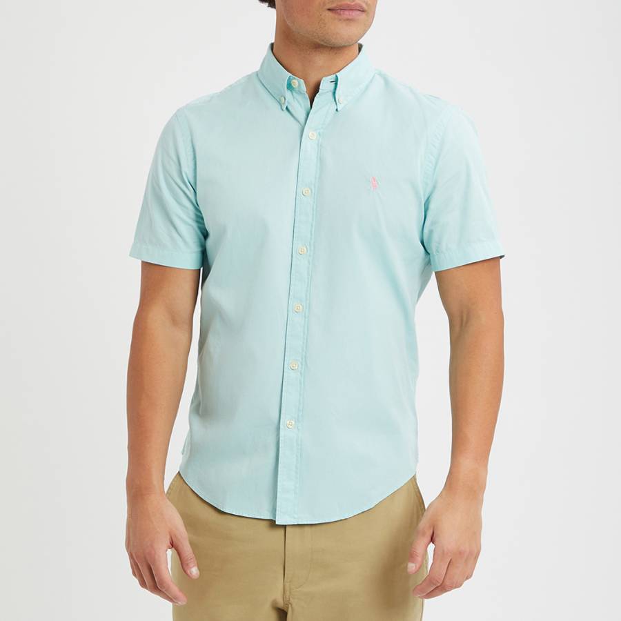 Blue Twill Cotton Short Sleeve Shirt