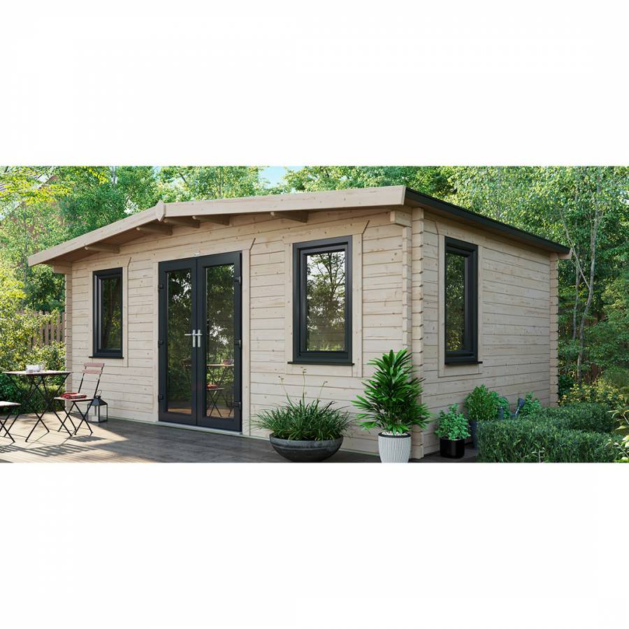 SAVE £1370  12x18 Power Chalet Log Cabin Central Double Doors - 44mm