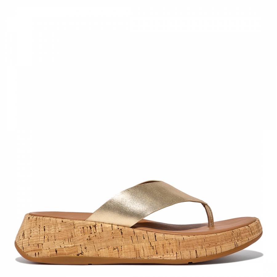 Gold F-Mode Leather/Cork Flatform Toe Post Sandals