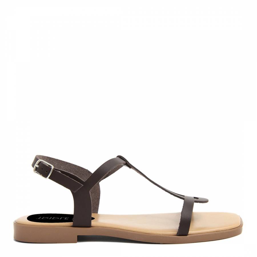 Brown Leather Back Buckle Flat Sandals