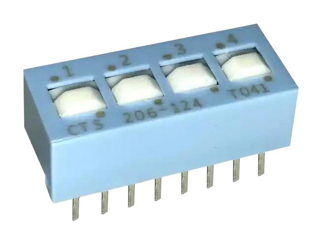 Cts 206-124 Dip Switch, 0.1A, 50Vdc, 4Pos, Tht