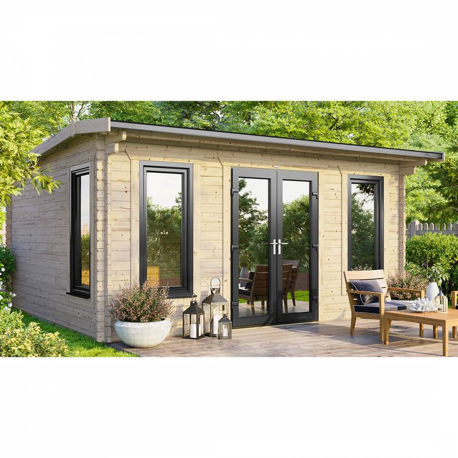 SAVE £1370 16x12 Power Apex Log Cabin Central Double Doors - 44mm