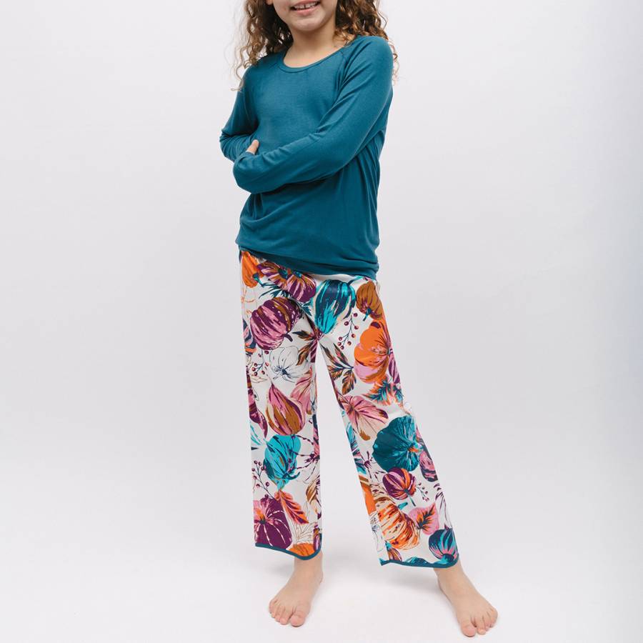 Multi Maple Girls Jersey Top and Pumpkin Print Pyjama Set