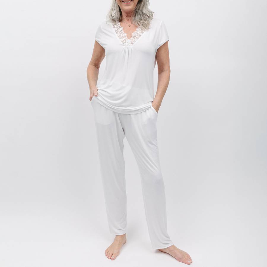 White Evette Lace Detail White Jersey Pyjama Set