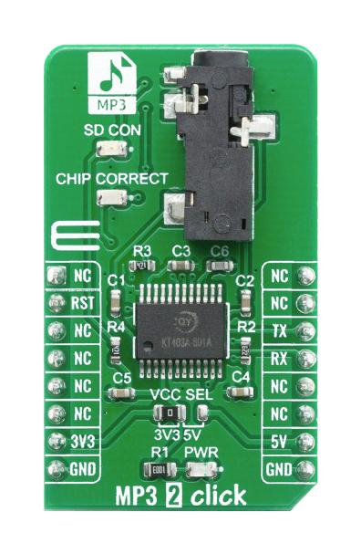 MikroElektronika Mikroe-4159 Click Board, Mp3, Uart, 3.3/5V