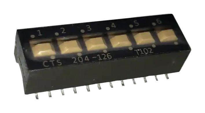 Cts 204-126St Dip Switch, 0.1A, 50Vdc, 6Pos, Smd