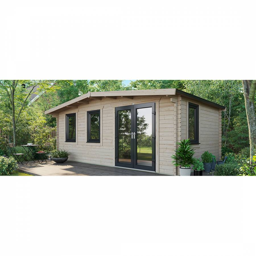 SAVE £1460 12x20 Power Chalet Log Cabin Right Double Doors - 44mm