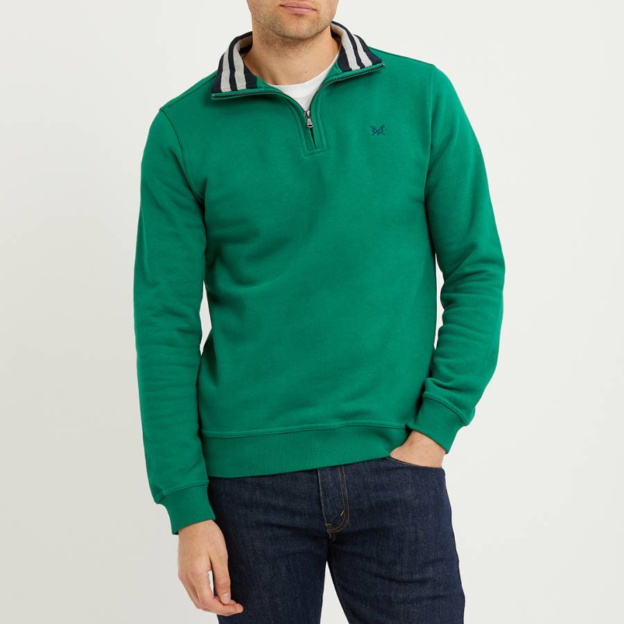 Green Half Zip Solid Sweatshirt