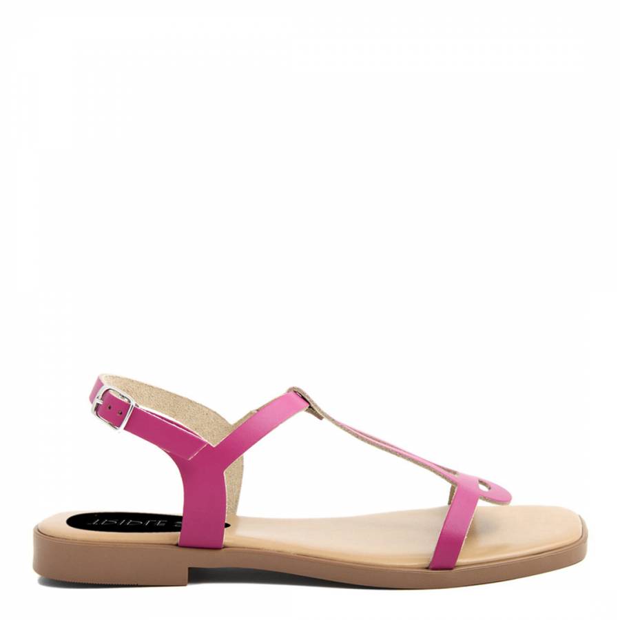 Pink Leather Back Buckle Flat Sandals
