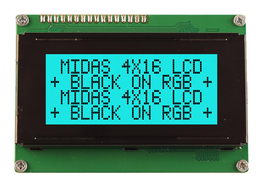 Midas Displays Md41605A6W-Fptlrgb Lcd Module, 16 X 4, Cob, 4.76mm, Fstn
