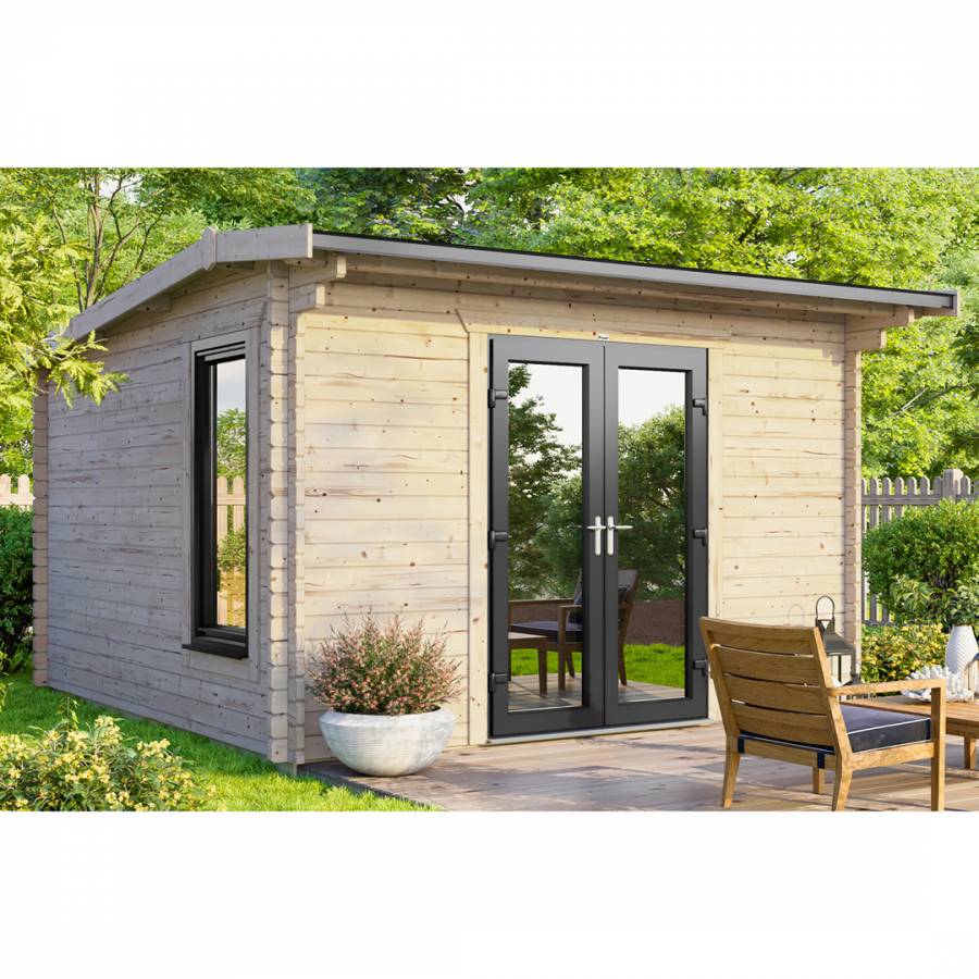SAVE £1130  12x10 Power Apex Log Cabin Central Double Doors - 44mm