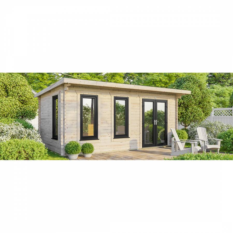 SAVE £1410  20x12 Power Pent Log Cabin Right Double Doors - 44mm