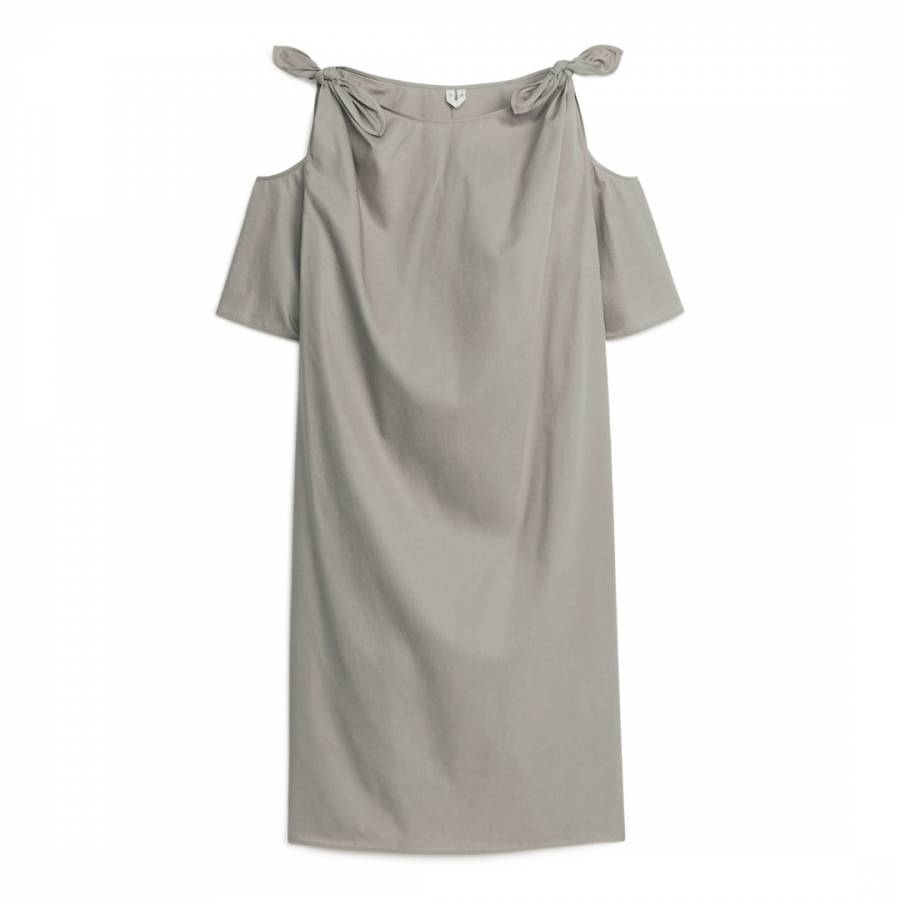 Grey Tie Cotton Blend Dress