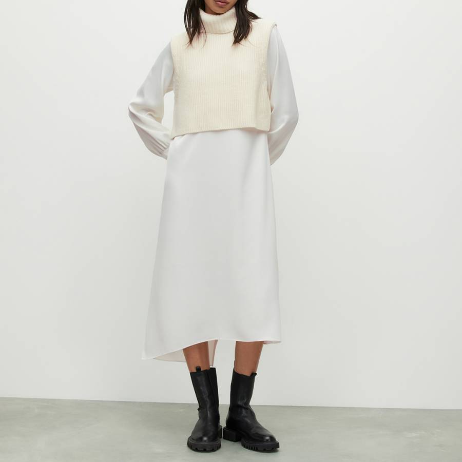 White Zoey Shirt Cashmere Blend Midi Dress