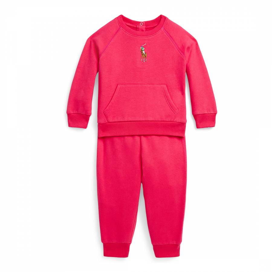 Baby Girl's Pink Fleece Cotton Blend Sweatshirt & Jogger Set