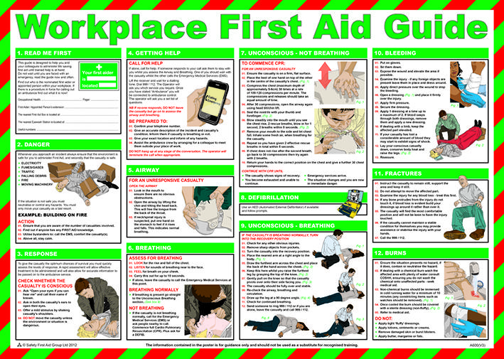 Safety First Aid Group A600 Poster, Workplace First Aid Guide