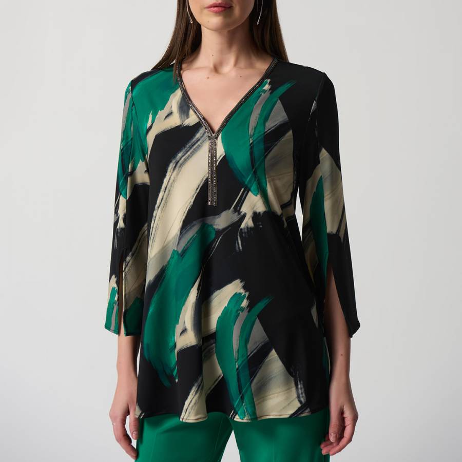 Black Abstratc Print Fit and Flare top