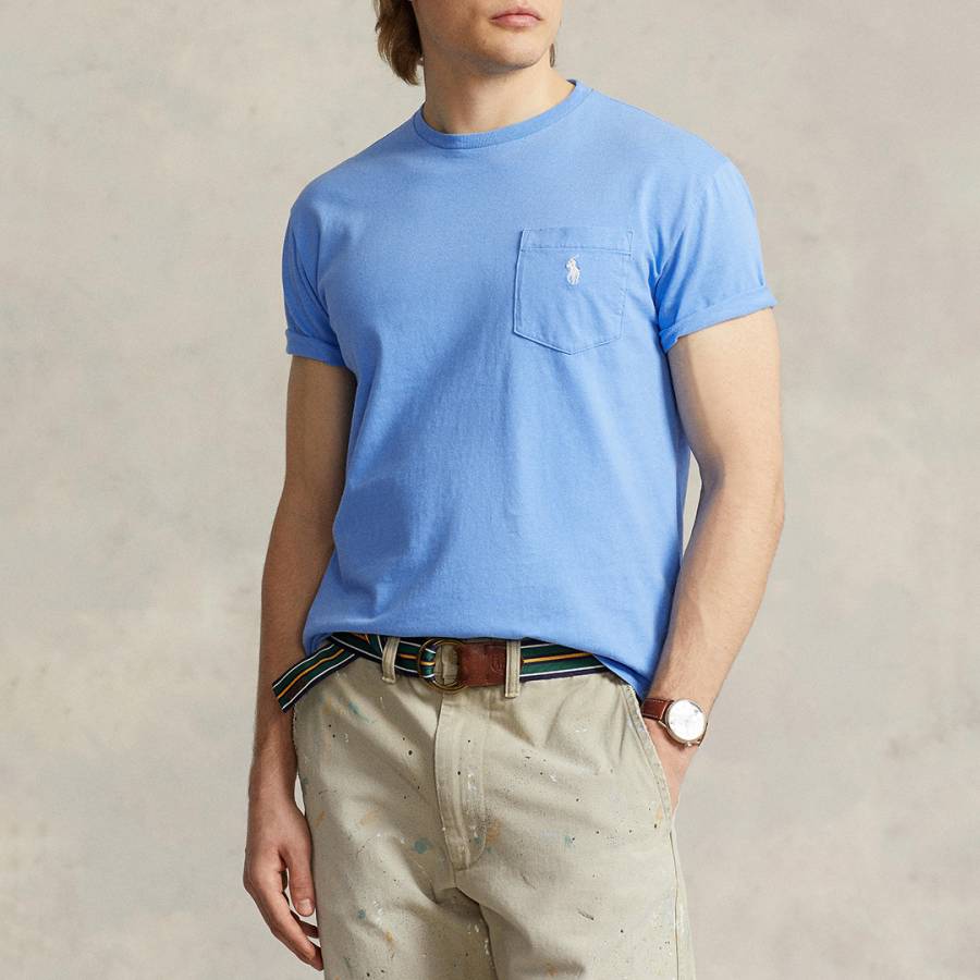 Blue Cotton Linen Blend T-Shirt