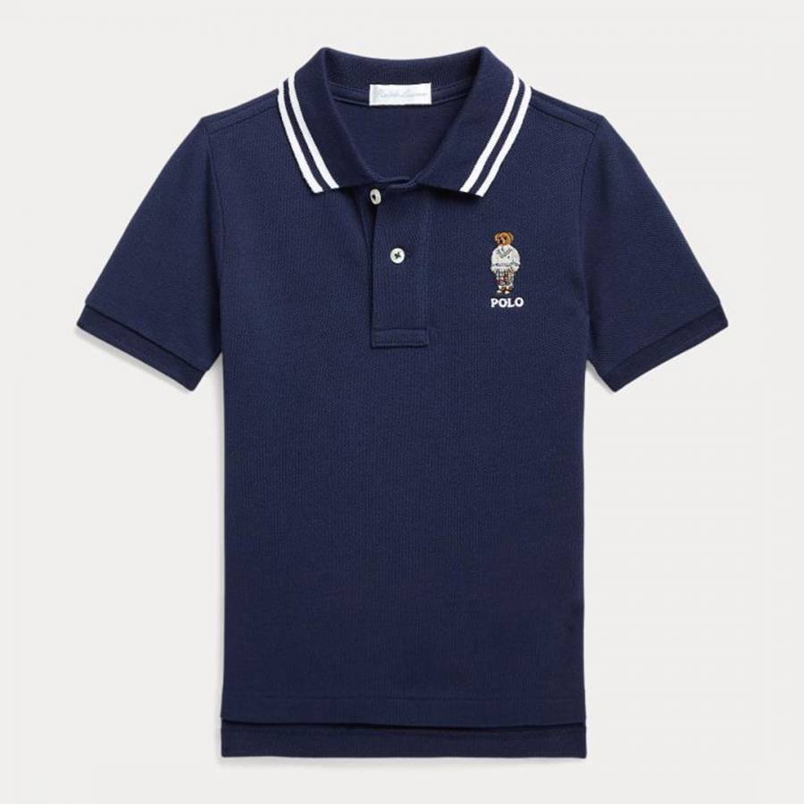 Baby Boy's Navy Embroidered Cotton Polo Shirt
