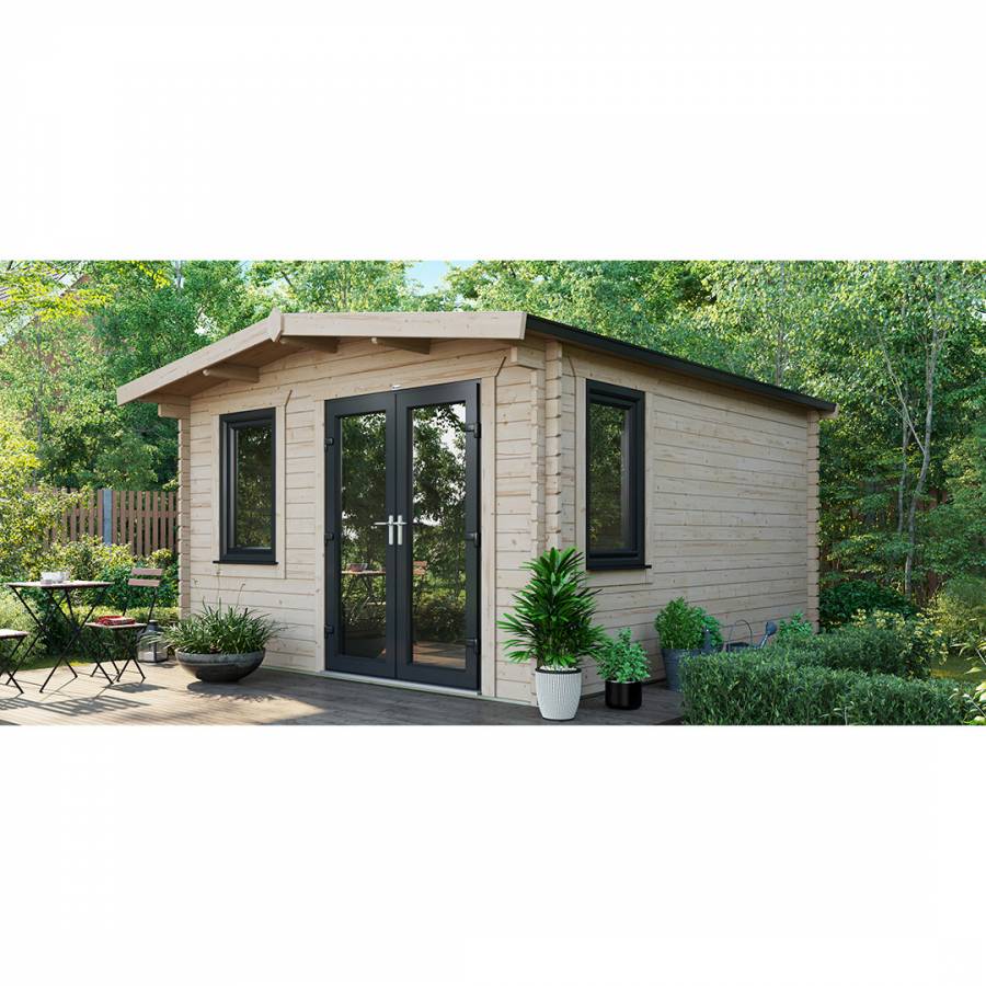 SAVE £1230  14x12 Power Chalet Log Cabin Right Double Doors - 44mm