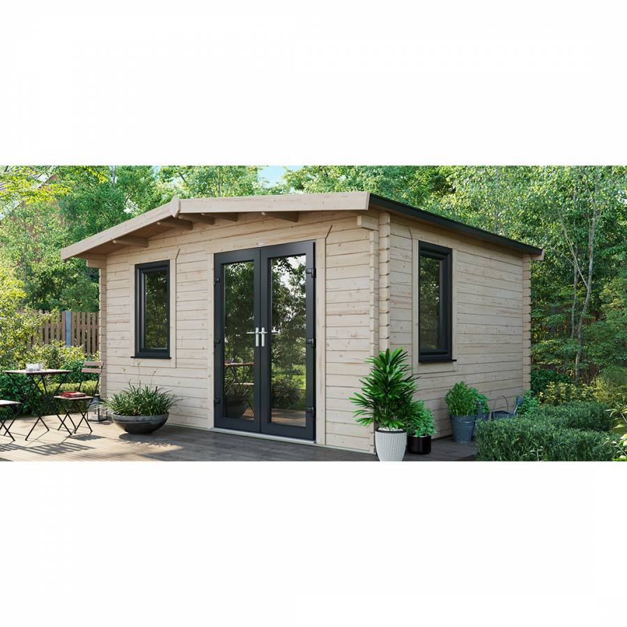 SAVE £1230  12x14 Power Chalet Log Cabin Right Double Doors - 44mm