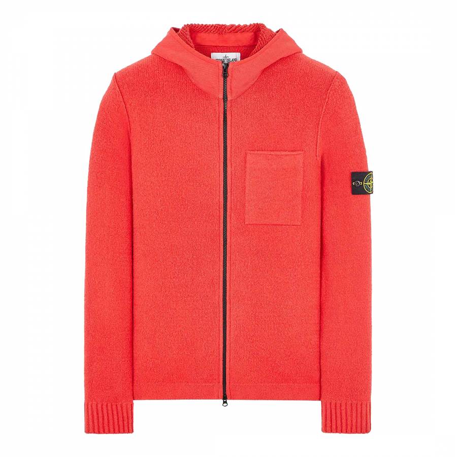 Red Cotton Zipped Hoodie