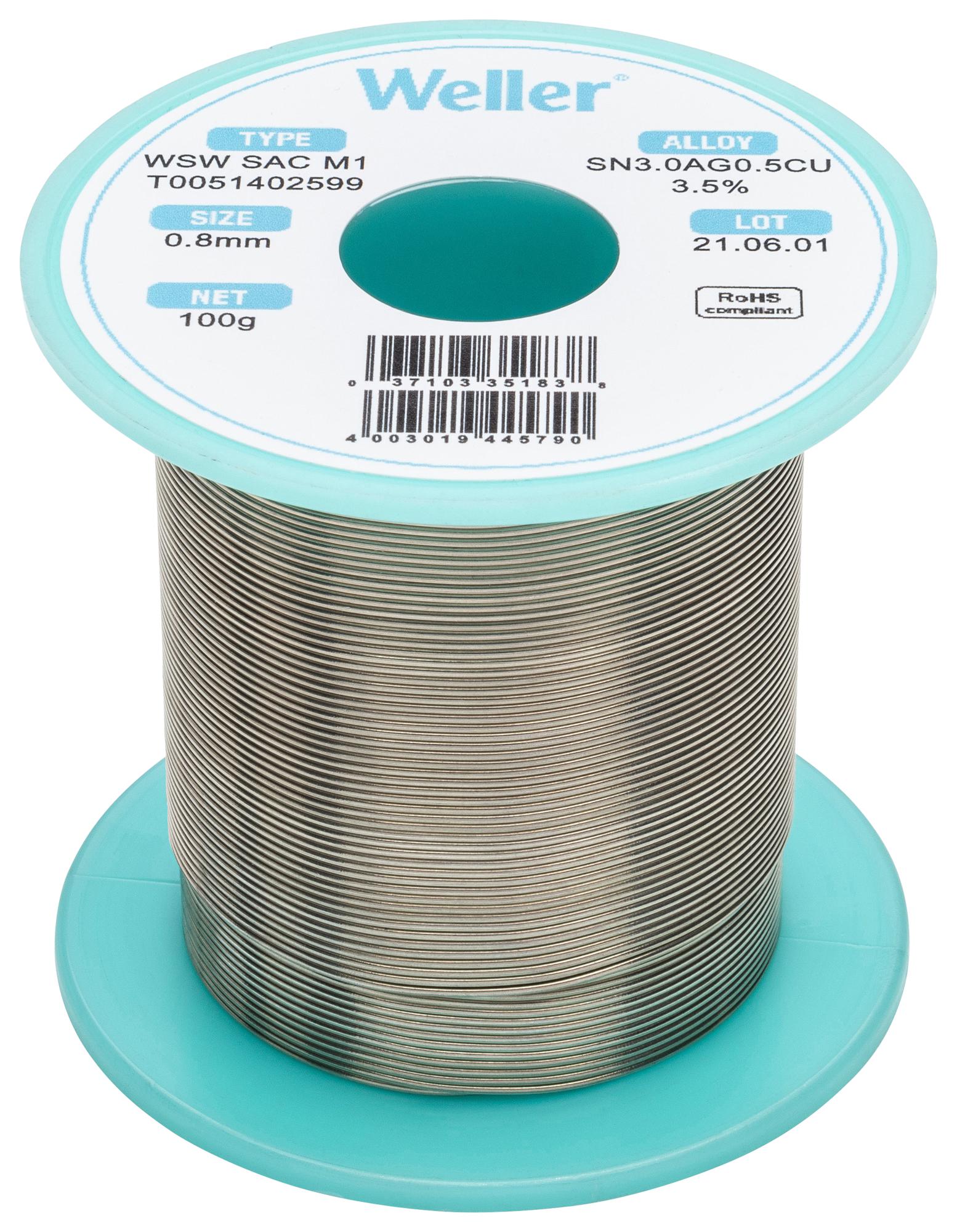 Weller T0051402499 Solder Wire, 96.5/3/0.5 Sn/ag/cu, 100G