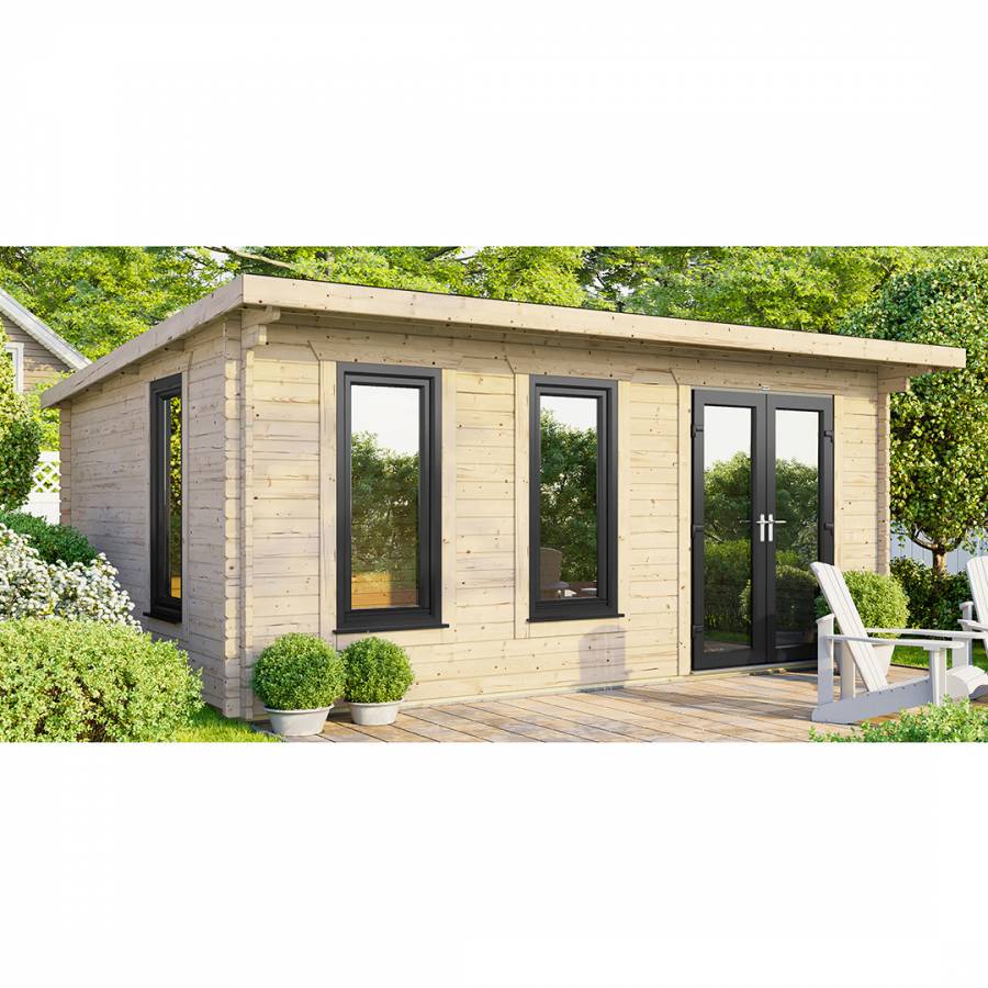 SAVE £1370  18x12 Power Pent Log Cabin Right Double Doors - 44mm