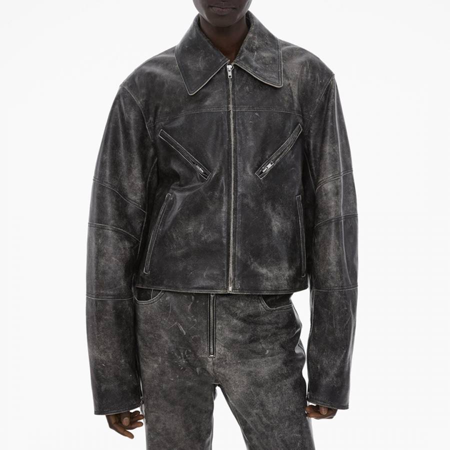 Black Leather Biker Zip Leather Jacket