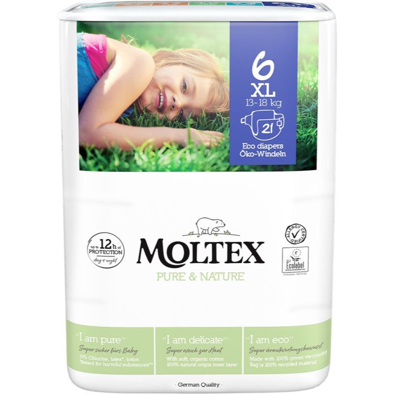 Moltex Pure & Nature XL Size 6 disposable organic nappies 13-18 kg 21 pc