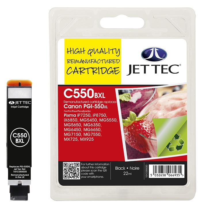 Jet Tec 101C055030 Ink Cart, Reman, Canon Pgi-550Xl Black