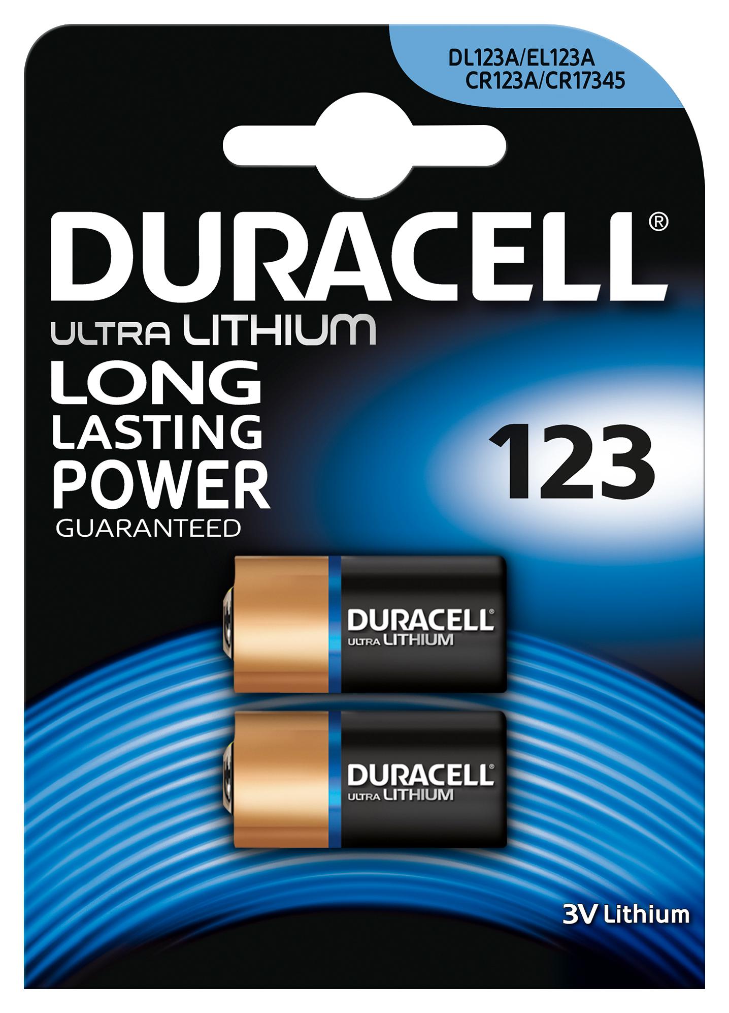 Duracell Dl123Ab1 Ultra M3 Battery, Photo Lithium, 123A, Pk2