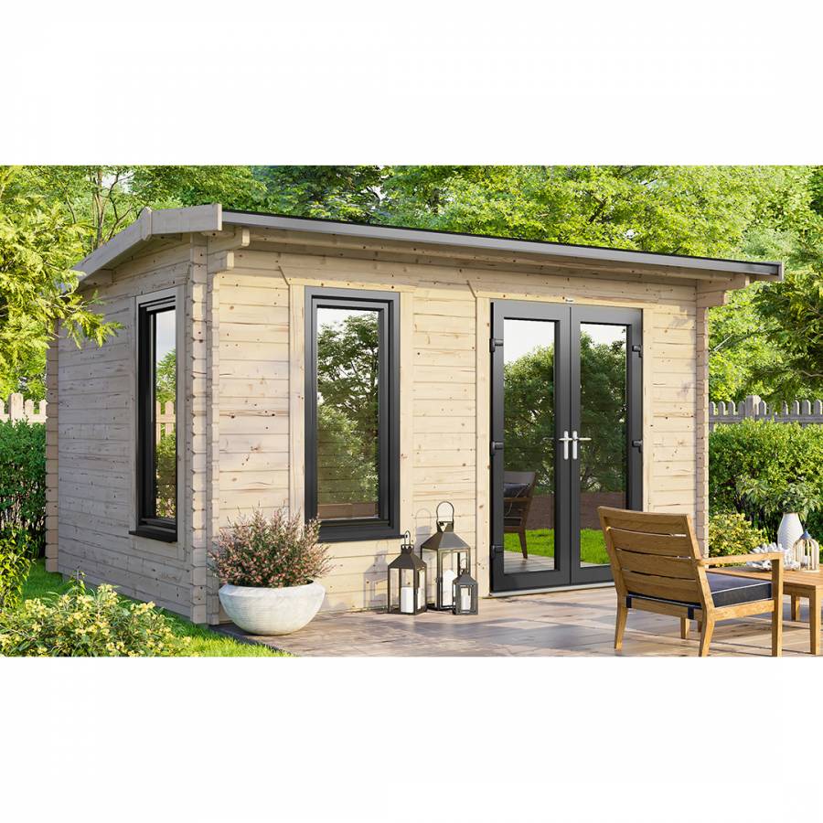 SAVE £1130 14x8 Power Apex Log Cabin Right Double Doors - 44mm