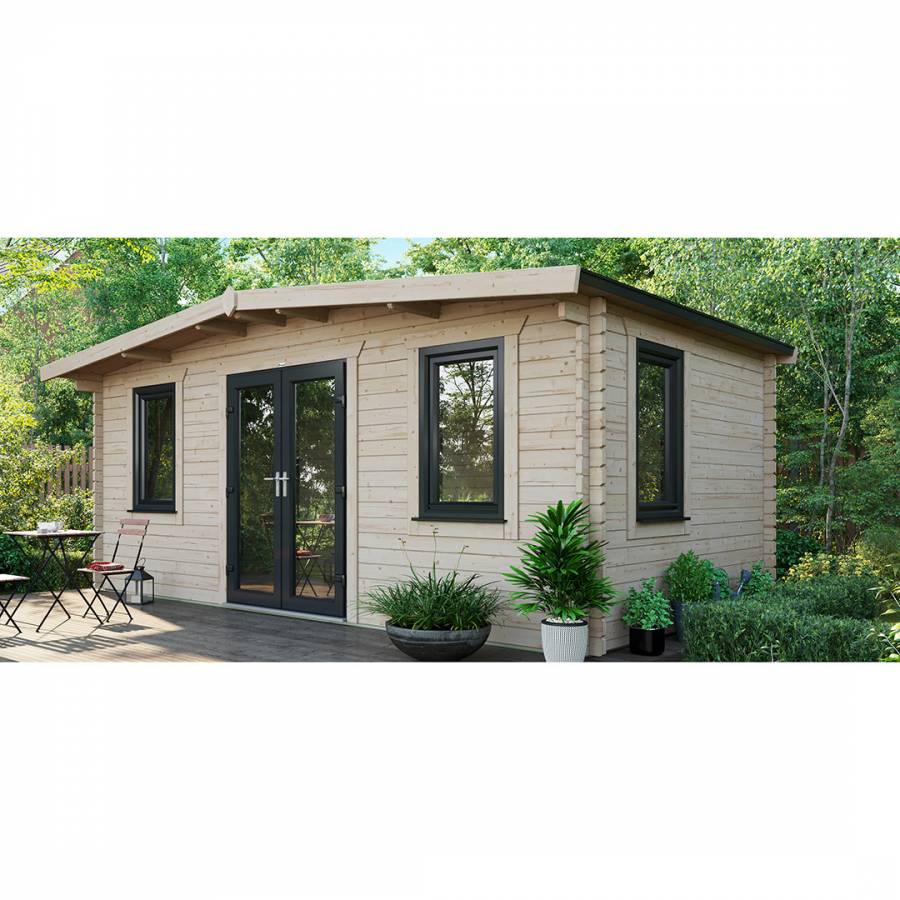 SAVE £1270  10x18 Power Chalet Log Cabin Doors Central - 44mm