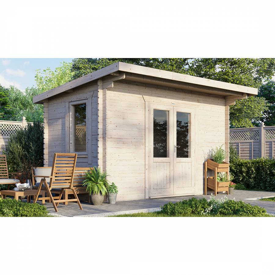 SAVE £480 14x8 Power Pent Log Cabin Doors Central  -  28mm