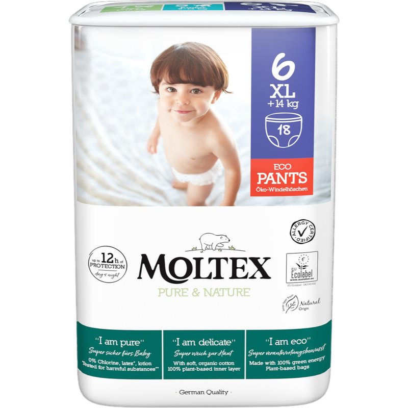 Moltex Pure & Nature XL Size 6 disposable nappy pants 14+ kg 18 pc