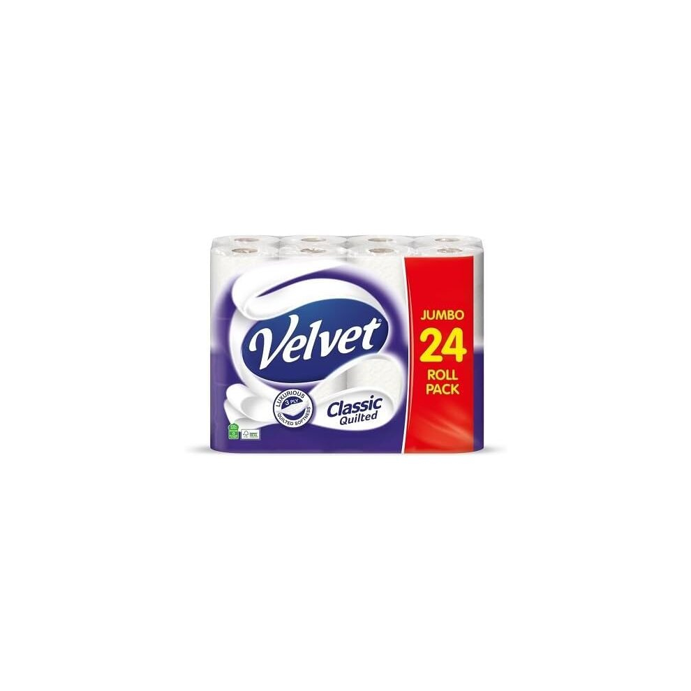 Velvet Classic Quilted Toilet Paper Bulk Buy, 3 ply, 24 Count