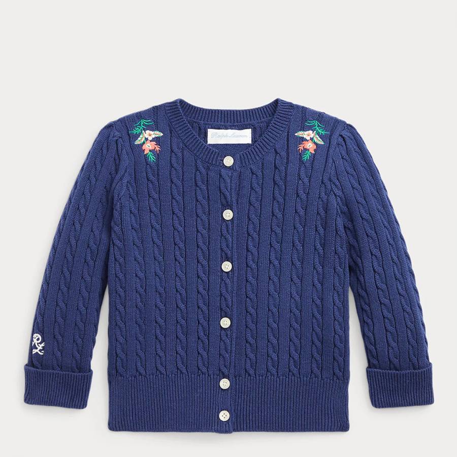 Baby Girl's Indigo Cable Knit Cotton Cardigan