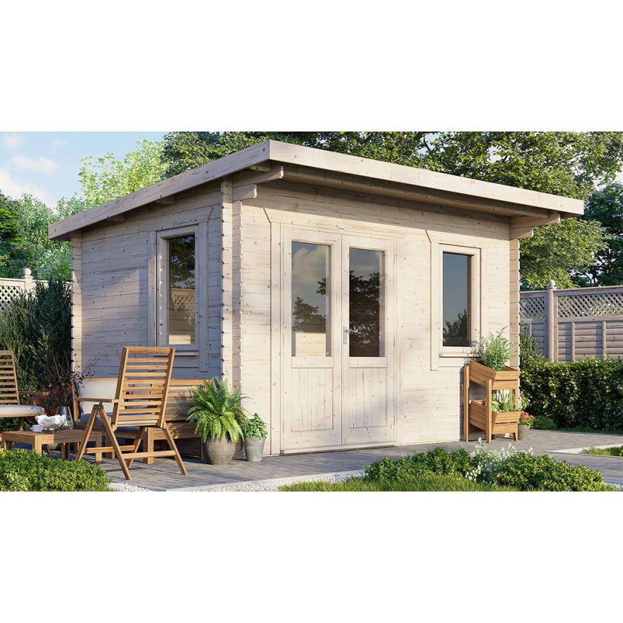 SAVE £560 14x10 Power Pent Log Cabin Doors to the Left  -  28mm