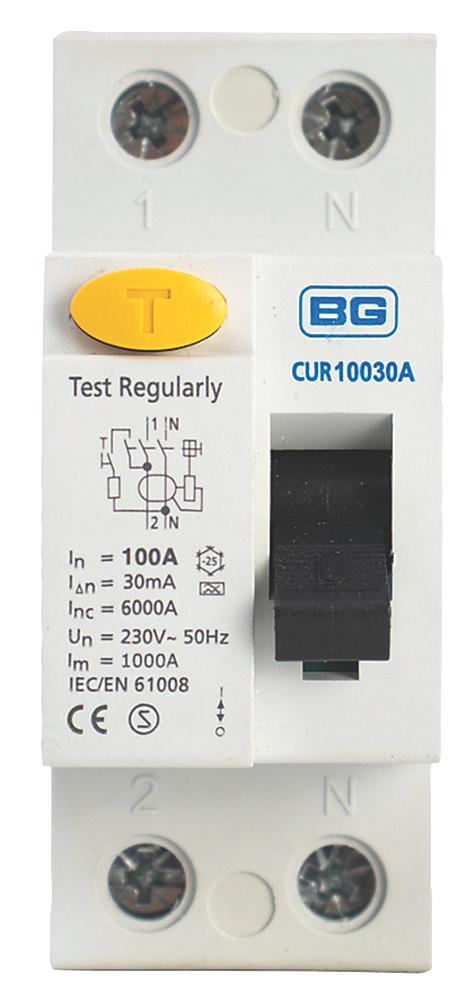 Bg Electrical Cur10030A-01 100A 30Ma Type A Rcd 2 Pole