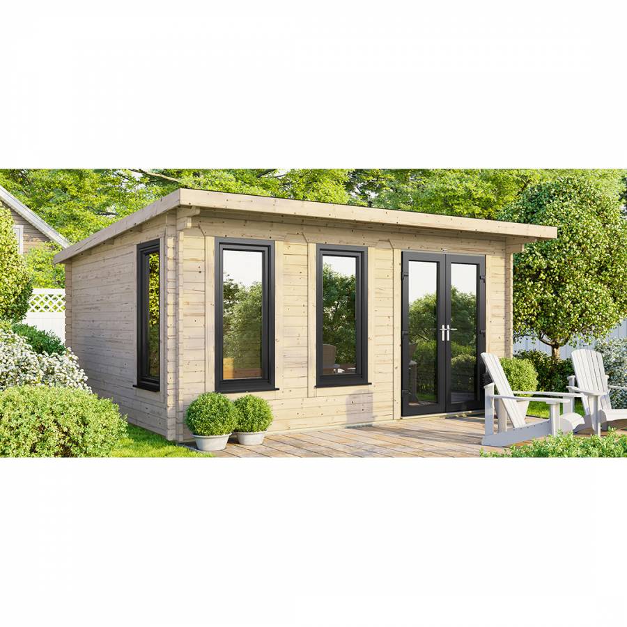 SAVE £1370 16x12 Power Pent Log Cabin Right Double Doors - 44mm