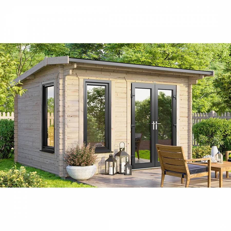 SAVE £990 12x8 Power Apex Log Cabin Right Double Doors - 44mm