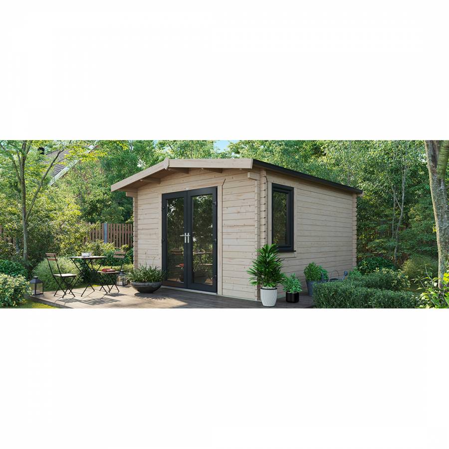 SAVE £1230  14x12 Power Chalet Log Cabin Central Double Doors - 44mm
